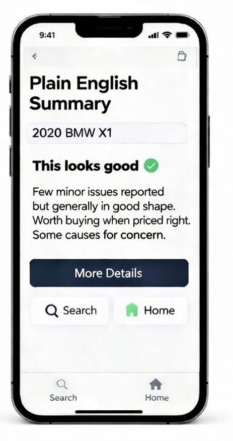 AI car inspection dashboard showing vehicle history report and analysis
